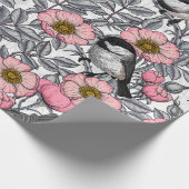 Papier Cadeau Les poulets dans la nature rose, rose et gris (Coin)