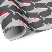 Papier Cadeau Les requins de Noël à Santa Hats Drôle Drôle (Coin rond)