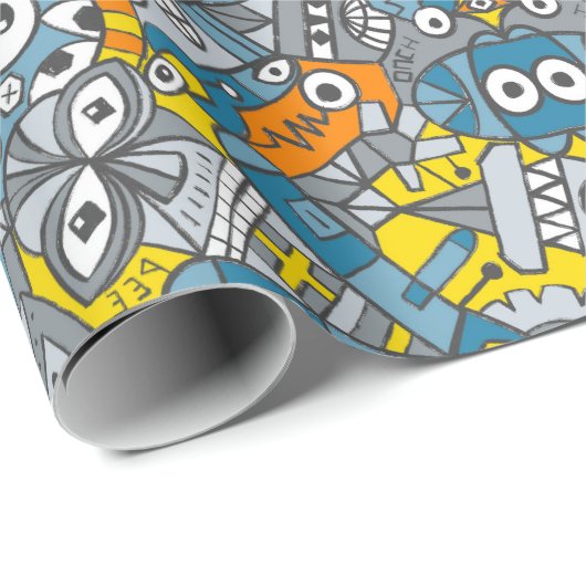 Papier Cadeau Les robots rétro sont de retour et veulent s'amuse (Coin rond)