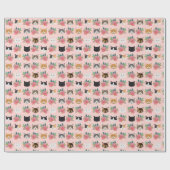 Papier Cadeau Les visages des chats sont des flores roses (Plat)