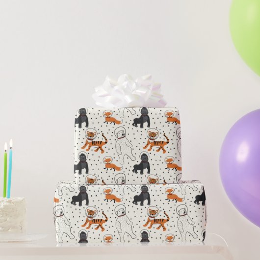 Papier Cadeau L'espace est le modèle des astronautes animaux sau (Cadeaux de fête)