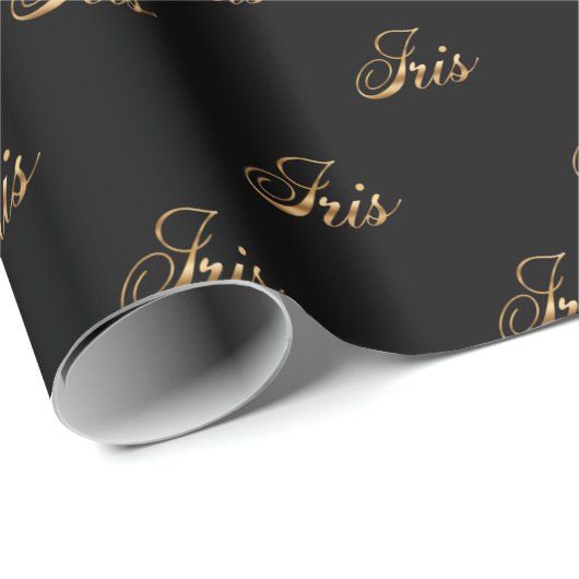 Papier cadeau lettrage design Iris or (Coin rond)