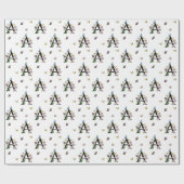 Papier Cadeau Lettre A Papillon Monogramme Aquarelle Florale (Plat)