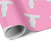 PAPIER CADEAU LETTRE ARGENT ROSE T (Coin rond)