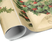 PAPIER CADEAU LETTRE DE NOËL, HOLLYBERRIES, POITRINE AVEC CUISIN (Coin rond)