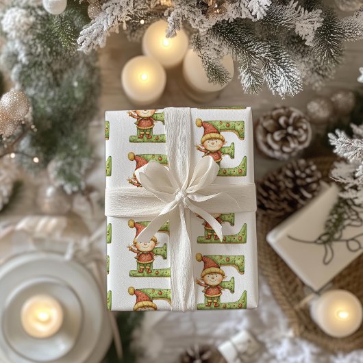 Papier Cadeau Lettre elfe joyeuse E Noël
