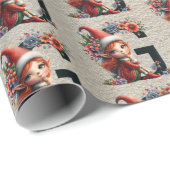 Papier Cadeau LETTRE Festive Joyeuse elfe de Noël G (Coin rond)