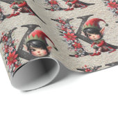 Papier Cadeau LETTRE Festive Joyeuse elfe de Noël K (Coin rond)