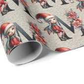 Papier Cadeau LETTRE Festive Joyeuse Elfe M Noël (Coin rond)