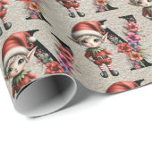 Papier Cadeau LETTRE Festive Joyeux Elfe de Noël Y (Coin rond)