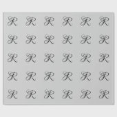 Papier Cadeau Lettre initiale de calligraphie 3D noire | Gris pa (Plat)