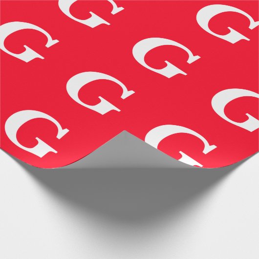 Papier Cadeau Lettre initiale monogramme rouge blanc simple uni (Coin)