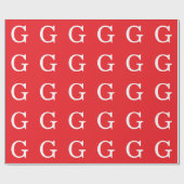 Papier Cadeau Lettre initiale monogramme rouge blanc simple uni (Plat)