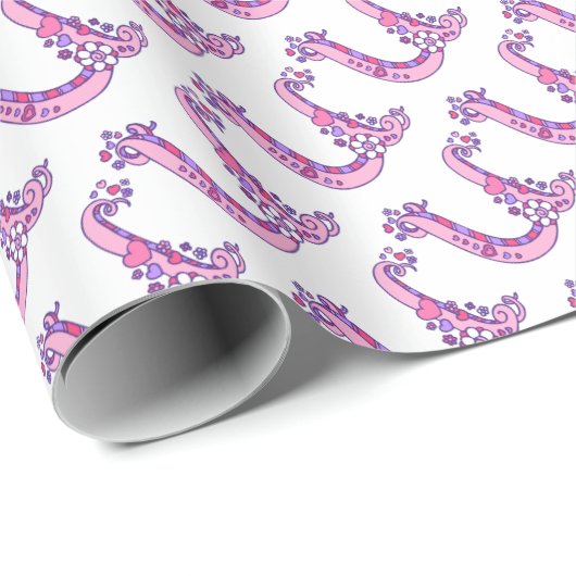 Papier Cadeau Lettre initiale U monogramme rose enveloppement pe (Coin rond)