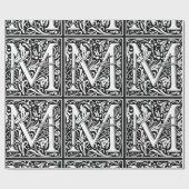 Papier Cadeau Lettre M Monogramme médiéval Art Nouveau (Plat)