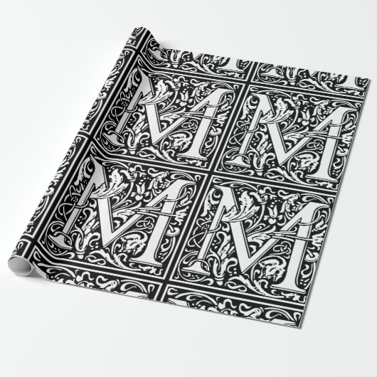 Papier Cadeau Lettre M Monogramme médiéval Art Nouveau (Déroulé)