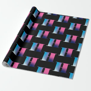 Papier Cadeau LETTRE MAJUSCULE H MONogramme Gradié Bleu rose Bl
