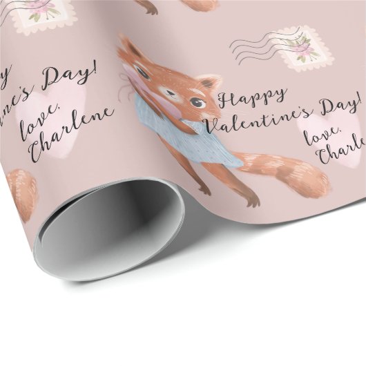 Papier Cadeau Lettre postale Panda rouge mignonne Saint-Valentin (Coin rond)