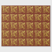 Papier Cadeau Lettre R Première lettre Faux Gold sur rouge (Plat)