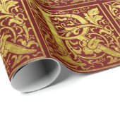 Papier Cadeau Lettre R Première lettre Faux Gold sur rouge (Coin rond)