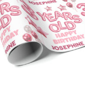 Papier Cadeau Lettre rose mignonne Balloon 3e anniversaire (Coin rond)