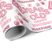 Papier Cadeau Lettre rose mignonne Balloon 4e anniversaire (Coin rond)