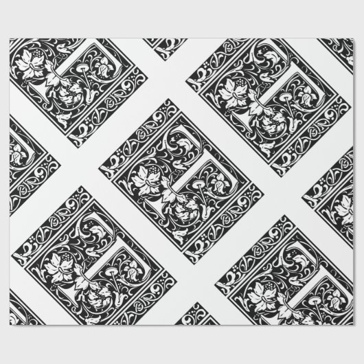 Papier Cadeau Lettre T Monogramme médiéval Art Nouveau (Plat)
