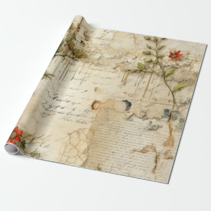 Papier Cadeau Lettre vintage d'amour parchemin avec fleurs (6)