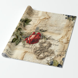 Papier Cadeau Lettre vintage d'amour parchemin avec fleurs (9)
