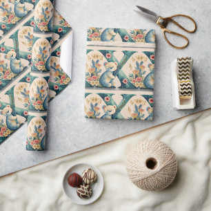 Papier Cadeau Lettre X en ours en peluche floral