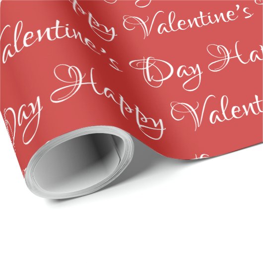 Papier Cadeau Lettres à la main rouge et blanc Saint Valentin (Coin rond)