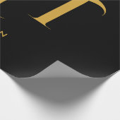 Papier Cadeau Lettres d'initiales de monogramme noir et or éléga (Coin)