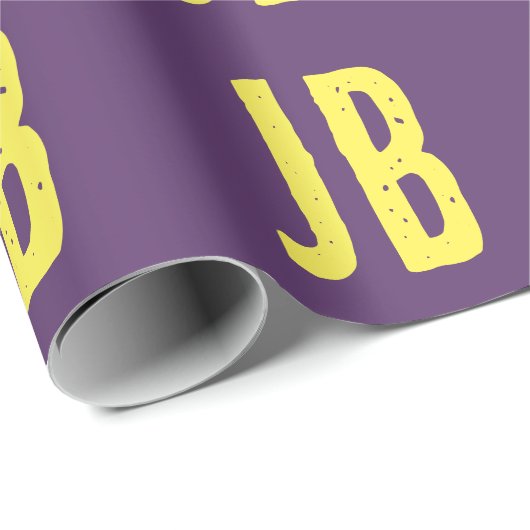 Papier Cadeau Lettres Initiales Monogramme Indigo Jaune Minimali (Coin rond)