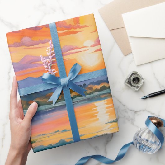 Papier Cadeau Lever de soleil à l'aquarelle de l'étang (Cadeaux)