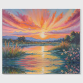 Papier Cadeau Lever de soleil à l'aquarelle de l'étang (Plat)