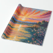 Papier Cadeau Lever de soleil à l'aquarelle de l'étang (Déroulé)