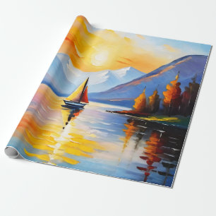 Papier Cadeau Lever de soleil sur un lac et des montagnes enneig