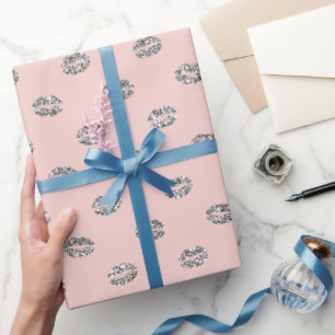 Papier Cadeau Lèvres Rose Argent Pailleté XOXO Anniversaire