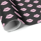 Papier Cadeau Lèvres roses simples sur une soirée noire (Coin rond)