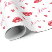 Papier Cadeau Lèvres vibrantes et le mot amour (Coin rond)
