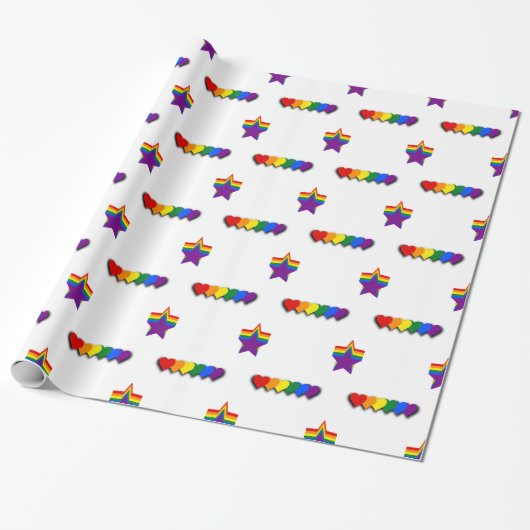 Papier Cadeau LGBT pride stars and hearts Wrapping Paper (Déroulé)