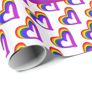 Papier Cadeau LGBT Rainbow Motif Coeur Gay pride coloré