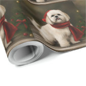 Papier Cadeau Lhasa Apso Chien dans Noël de neige (Coin rond)
