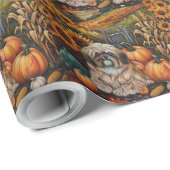 Papier Cadeau Lhasa Apso Chien Moisson d'automne Thanksgiving (Coin rond)