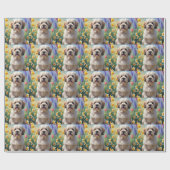 Papier Cadeau Lhassa Apso Dog Fleurs de printemps Peinture (Plat)