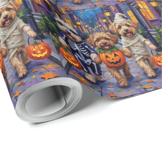 Papier Cadeau Lhassa Apso Trick-or-Treating En Costumes Hallowee (Coin rond)