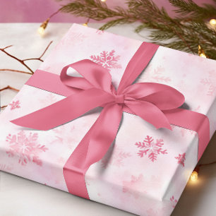 Papier Cadeau L'hiver des flocons de neige roses