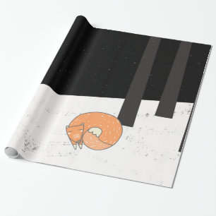 Papier Cadeau L'hiver - Renard dormant - Illustration