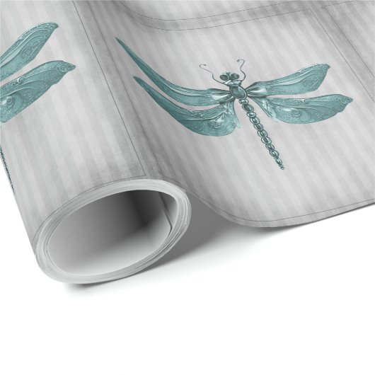 Papier Cadeau libellule à bijoux turquoise (Coin rond)