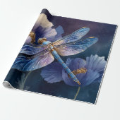 Papier Cadeau Libellule bleue avec découpage à ailes dorées (Déroulé)